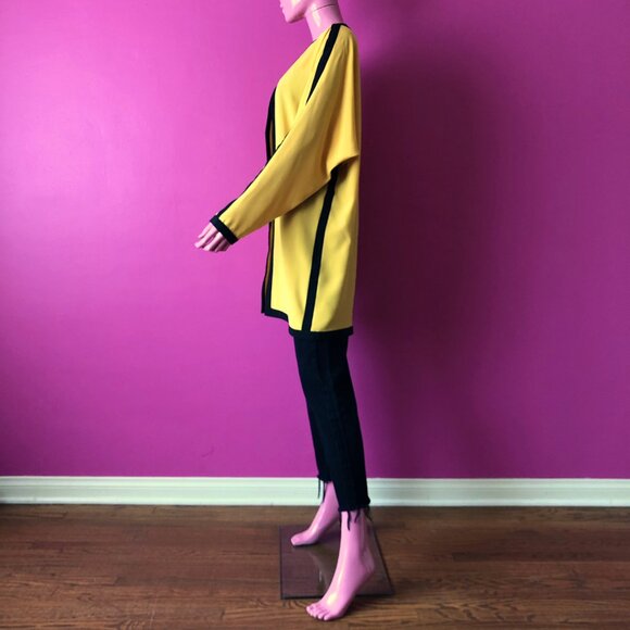 Vintage 80s L Lightweight Jacket Yellow Black Lilli Ann Open Front Dolman Sleeve - Picture 3 of 9